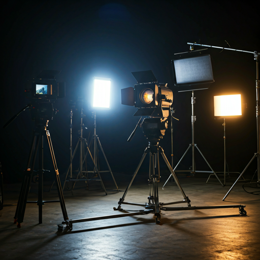 Film set with cinematic lighting